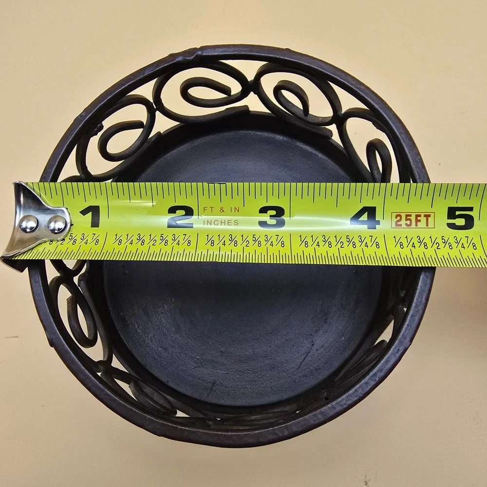Wrought Iron Scrollwork Candle Holder Stand Ball Feet‎ Dark Bronze 4.5 Inch
